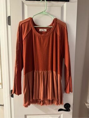 Peachy Rust Long Sleeve Peplum Tunic